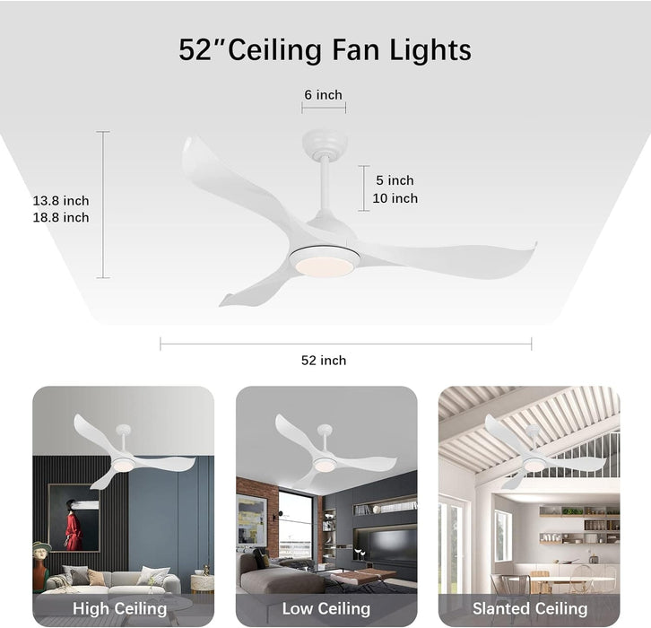 52 in. Low Profile Modern Ceiling Fan with Lights, White Ceiling Fan with Remote, 3 Blade Reversible Quietest Fan For Sleeping-6-ErisView