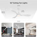 52 in. Low Profile Modern Ceiling Fan with Lights, White Ceiling Fan with Remote, 3 Blade Reversible Quietest Fan For Sleeping-6-ErisView