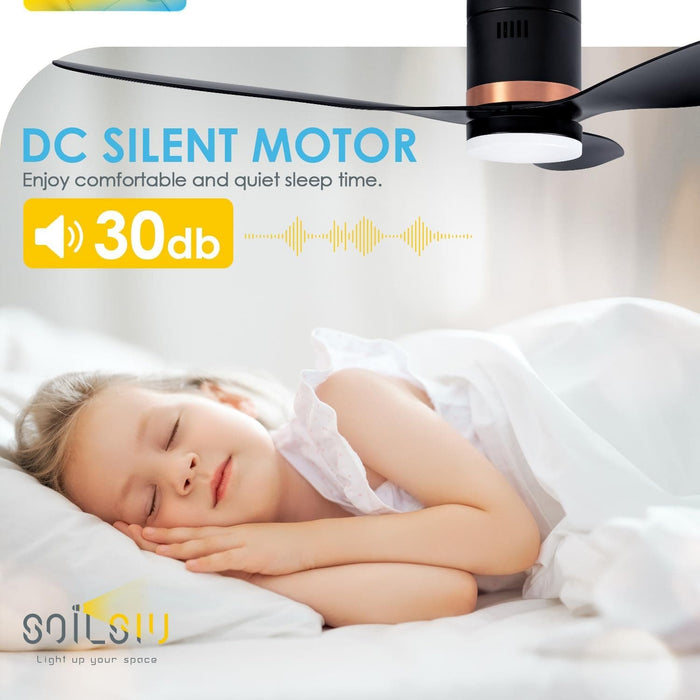 52 in. Low Profile Remote Control Ceiling Fan and Light, Reversible Quiet Flush Mount Ceiling Fan for Indoor Outdoor Use-2-ErisView