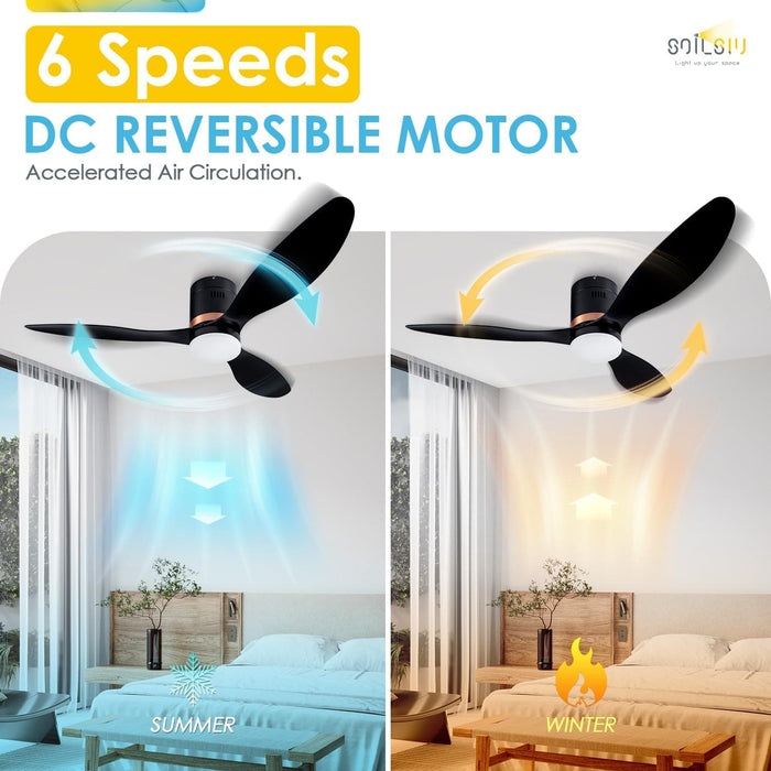 52 in. Low Profile Remote Control Ceiling Fan and Light, Reversible Quiet Flush Mount Ceiling Fan for Indoor Outdoor Use-3-ErisView