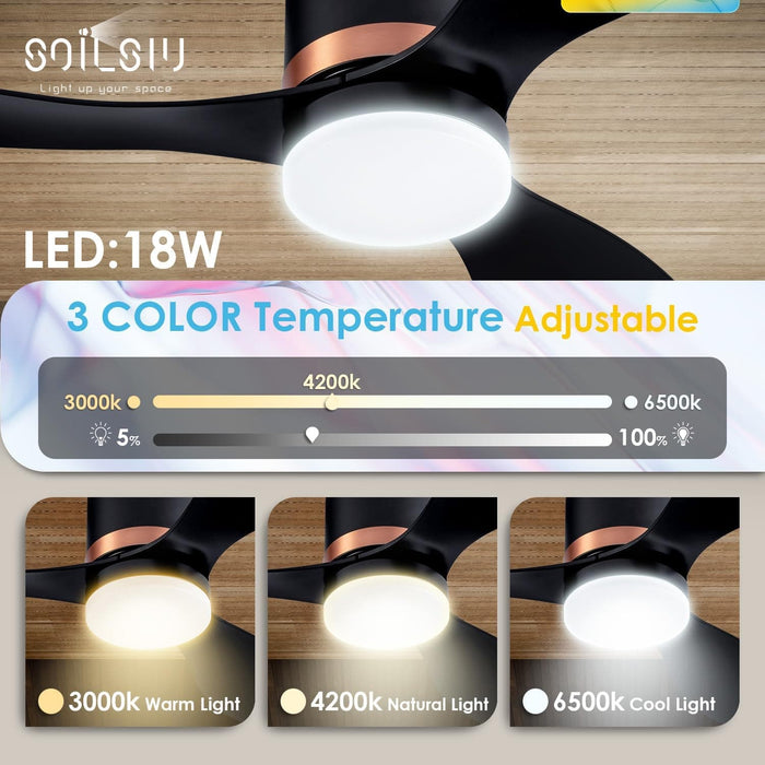 52 in. Low Profile Remote Control Ceiling Fan and Light, Reversible Quiet Flush Mount Ceiling Fan for Indoor Outdoor Use-4-ErisView