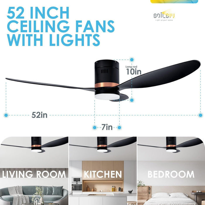 52 in. Low Profile Remote Control Ceiling Fan and Light, Reversible Quiet Flush Mount Ceiling Fan for Indoor Outdoor Use-7-ErisView