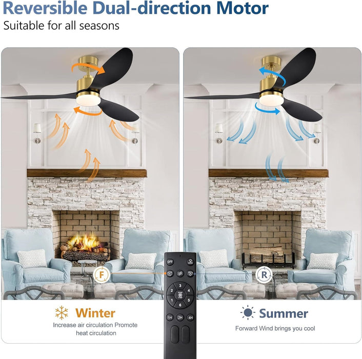 52 in. Luxury Ceiling Fans with Light and Remote Control, Modern Gold Black Ceiling Fan, 3 Blade Chandelier Bedroom Ceiling Fans-2-ErisView