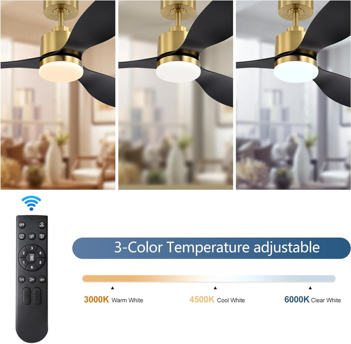 52 in. Luxury Ceiling Fans with Light and Remote Control, Modern Gold Black Ceiling Fan, 3 Blade Chandelier Bedroom Ceiling Fans-3-ErisView