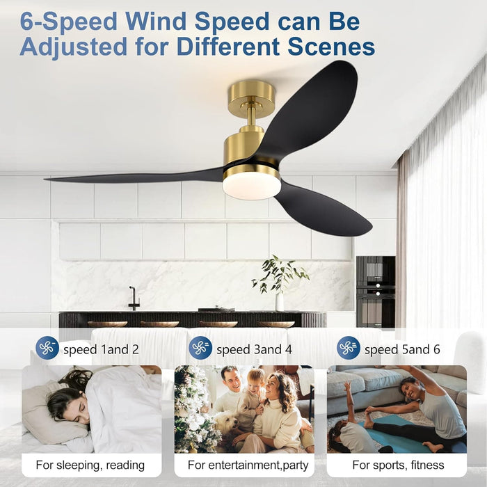 52 in. Luxury Ceiling Fans with Light and Remote Control, Modern Gold Black Ceiling Fan, 3 Blade Chandelier Bedroom Ceiling Fans-4-ErisView