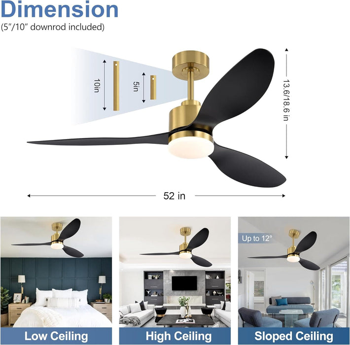 52 in. Luxury Ceiling Fans with Light and Remote Control, Modern Gold Black Ceiling Fan, 3 Blade Chandelier Bedroom Ceiling Fans-6-ErisView