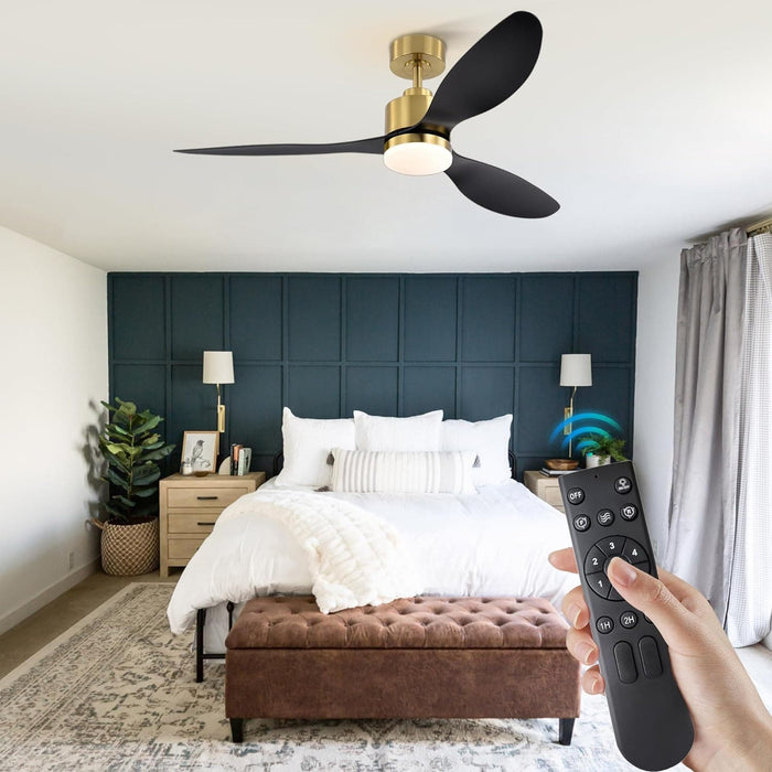 52 in. Luxury Ceiling Fans with Light and Remote Control, Modern Gold Black Ceiling Fan, 3 Blade Chandelier Bedroom Ceiling Fans-7-ErisView
