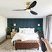 52 in. Luxury Ceiling Fans with Light and Remote Control, Modern Gold Black Ceiling Fan, 3 Blade Chandelier Bedroom Ceiling Fans-7-ErisView