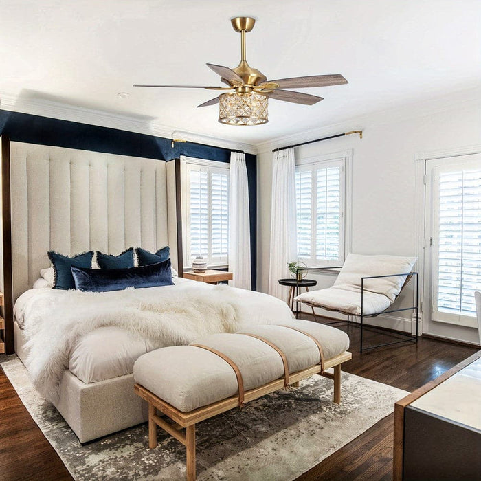 52 in. Luxury Gold Crystal Ceiling Fan Chandelier with Remote Light Kit-ErisView
