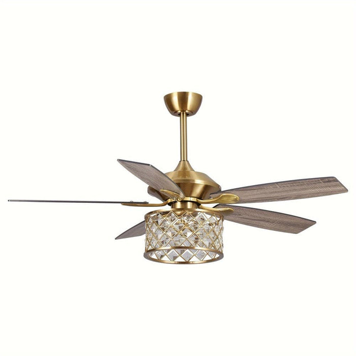 52 in. Luxury Gold Crystal Ceiling Fan Chandelier with Remote Light Kit-ErisView