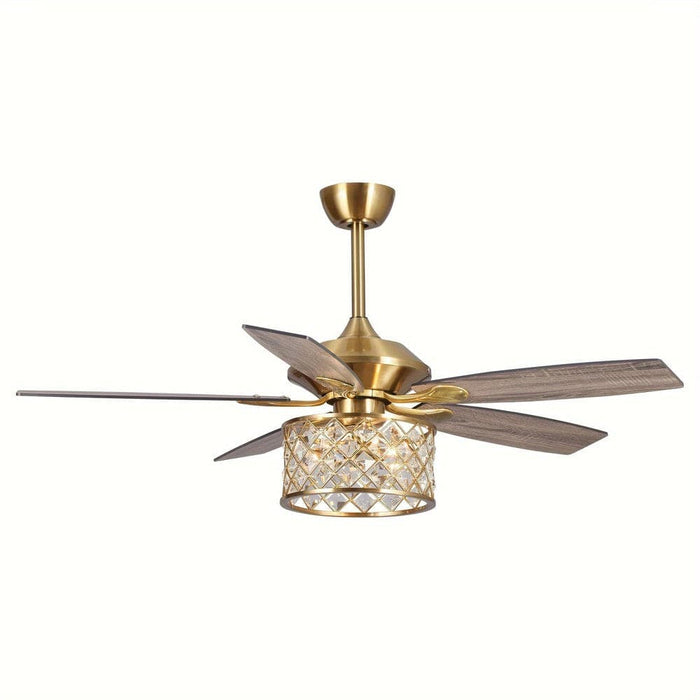 52 in. Luxury Gold Crystal Ceiling Fan Chandelier with Remote Light Kit-ErisView