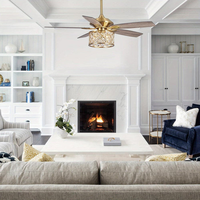 52 in. Luxury Gold Crystal Ceiling Fan Chandelier with Remote Light Kit-ErisView