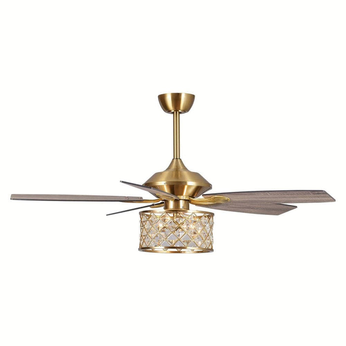 52 in. Luxury Gold Crystal Ceiling Fan Chandelier with Remote Light Kit-ErisView