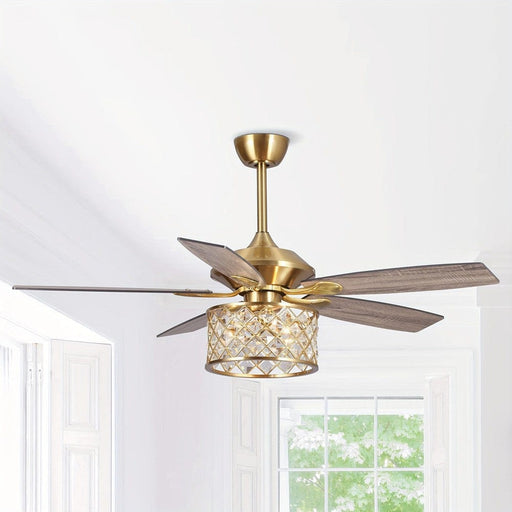 52 in. Luxury Gold Crystal Ceiling Fan Chandelier with Remote Light Kit-ErisView