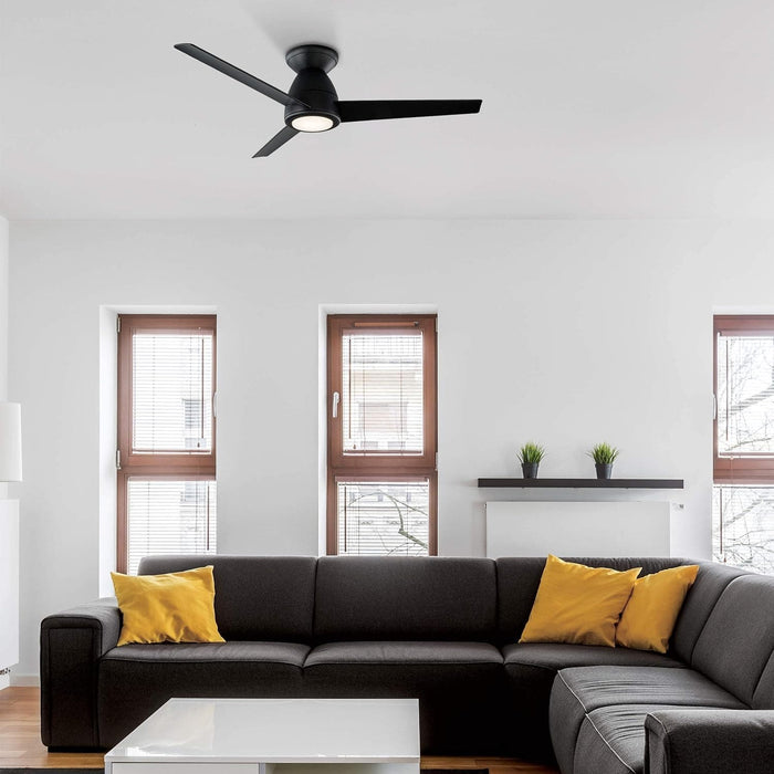 52 in. Matte Black 3 Blade Flush Mount Outdoor Ceiling Fan with LED Light Kit and Remote, Works with Alexa Google Assistant Samsung Things Ios android APP-28-ErisView