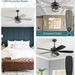 52 in. Matte Black Caged Farmhouse Ceiling Fan with Lights and Remote Control, Rustic Ceiling Fans, Industrial Ceiling Fans-4-ErisView
