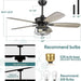 52 in. Matte Black Caged Farmhouse Ceiling Fan with Lights and Remote Control, Rustic Ceiling Fans, Industrial Ceiling Fans-5-ErisView