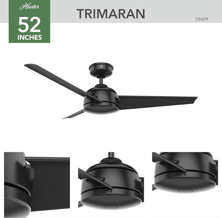 52 in. Matte Black Ceiling Fan, 3 Blade Ceiling Fan with Light, Hugger Ceiling Fans-3-ErisView