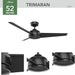 52 in. Matte Black Ceiling Fan, 3 Blade Ceiling Fan with Light, Hugger Ceiling Fans-3-ErisView