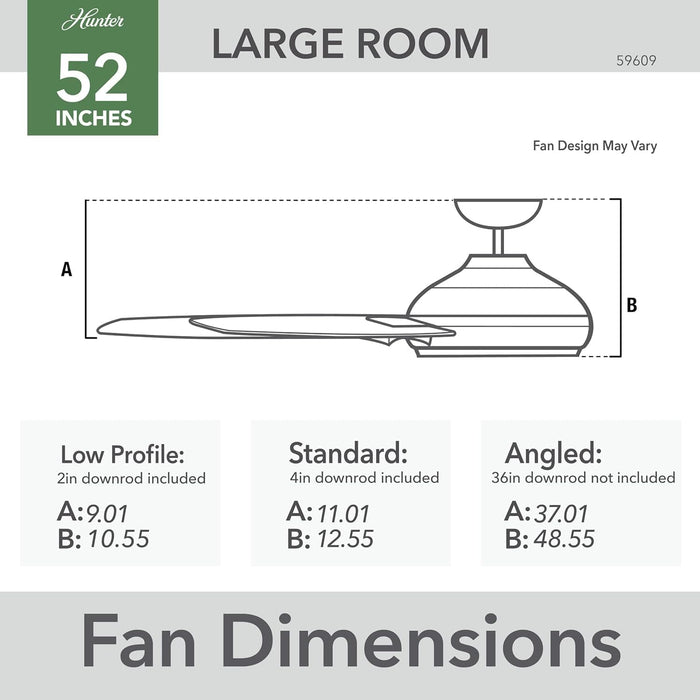 52 in. Matte Black Ceiling Fan, 3 Blade Ceiling Fan with Light, Hugger Ceiling Fans-8-ErisView