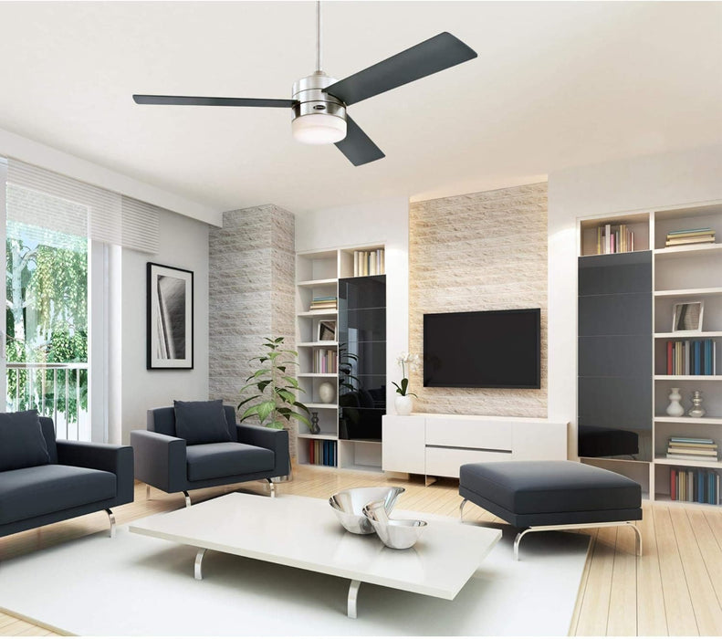 52 in. Matte Black Ceiling Fan with Frosted Glass, Modern Ceiling Fan and Light Remote Control-15-ErisView
