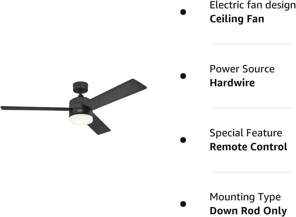 52 in. Matte Black Ceiling Fan with Frosted Glass, Modern Ceiling Fan and Light Remote Control-7-ErisView