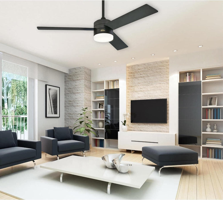 52 in. Matte Black Ceiling Fan with Frosted Glass, Modern Ceiling Fan and Light Remote Control-8-ErisView
