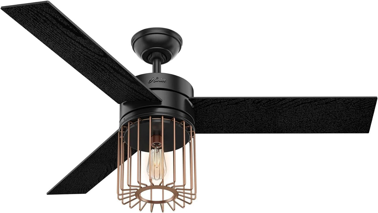 52 in. Matte Black Ceiling Fan with LED Light Kit and Handheld Remote, Ceiling Hugger Ceiling Fans-11-ErisView