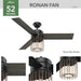 52 in. Matte Black Ceiling Fan with LED Light Kit and Handheld Remote, Ceiling Hugger Ceiling Fans-2-ErisView