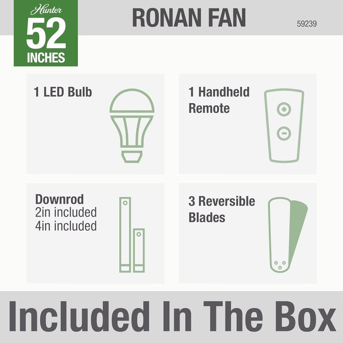 52 in. Matte Black Ceiling Fan with LED Light Kit and Handheld Remote, Ceiling Hugger Ceiling Fans-6-ErisView