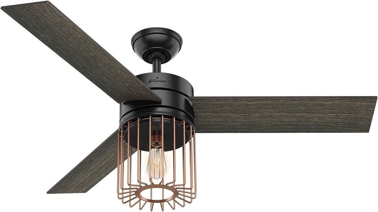 52 in. Matte Black Ceiling Fan with LED Light Kit and Handheld Remote, Ceiling Hugger Ceiling Fans-1-ErisView