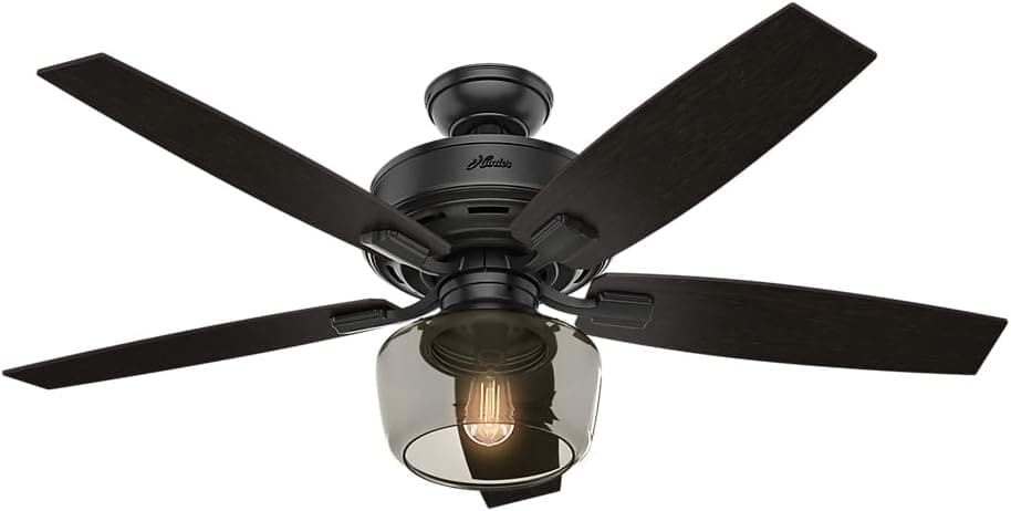 52 in. Matte Black Ceiling Fan with LED Light Kit and Handheld Remote, Hugger Ceiling Fans-5-ErisView