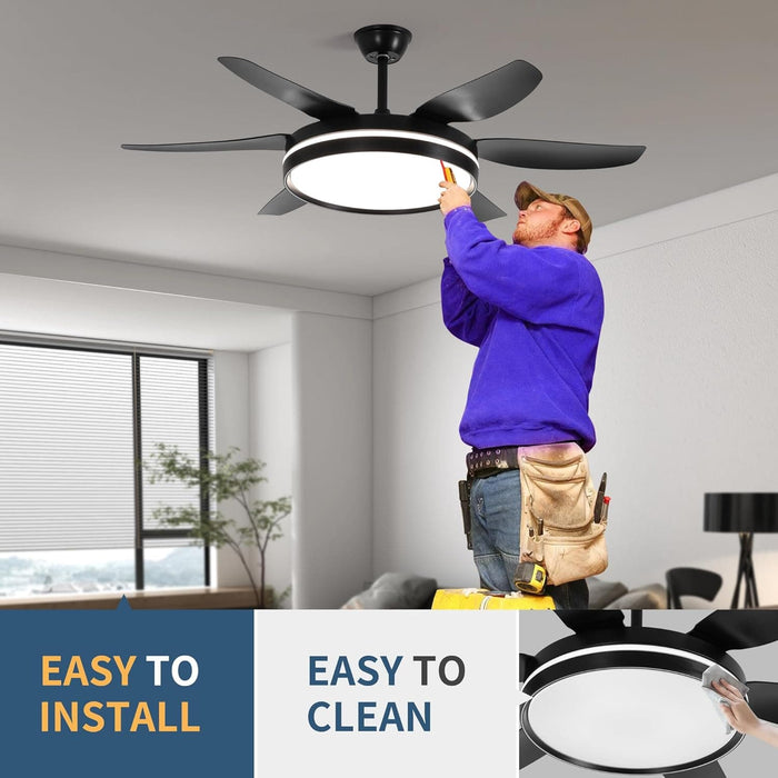52 in. Matte Black Ceiling Fan with Light and Remote, Flush Mount Reversible Dimmable, Noiseless Ceiling Fan for Living Room Fan-2-ErisView