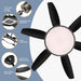 52 in. Matte Black Ceiling Fan with Light and Remote, Flush Mount Reversible Dimmable, Noiseless Ceiling Fan for Living Room Fan-6-ErisView