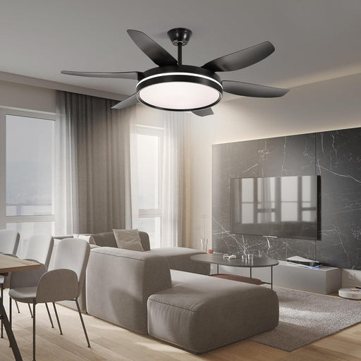 52 in. Matte Black Ceiling Fan with Light and Remote, Flush Mount Reversible Dimmable, Noiseless Ceiling Fan for Living Room Fan-1-ErisView