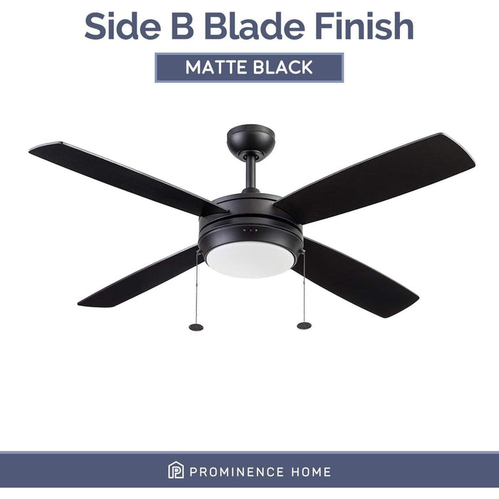 52 in. Matte Black Contemporary Ceiling Fan with Light Pull Chain, LED Reversible Ceiling Fan Winter Summer-6-ErisView