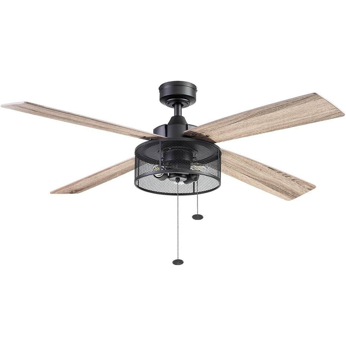 52 in. Matte Black Industrial Ceiling Fans, LED Ceiling Fan with Light Pull Chain, Reversible Ceiling Fan Winter Summer-1-ErisView