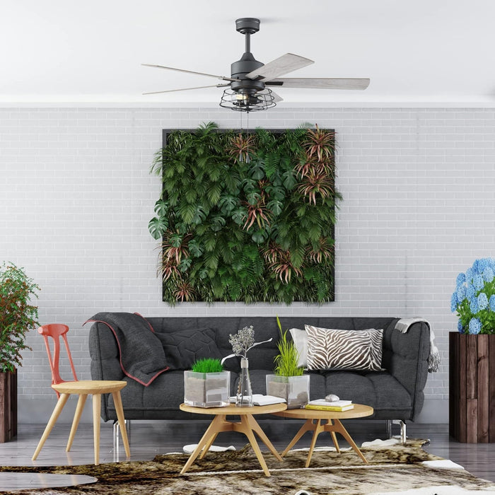 52 in. Matte Black Industrial Ceiling Fans with Light Pull Chain, LED Ceiling Fan and Light, Reversible Fan in Winter Summer-10-ErisView