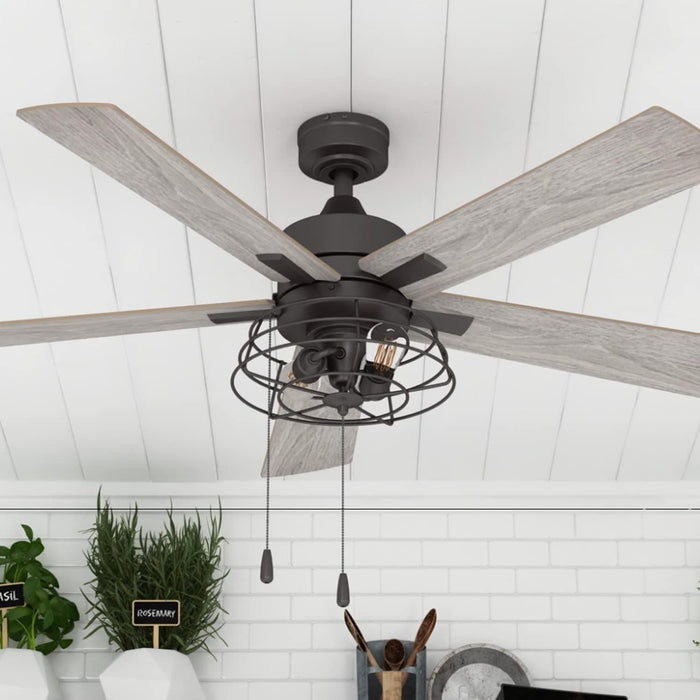 52 in. Matte Black Industrial Ceiling Fans with Light Pull Chain, LED Ceiling Fan and Light, Reversible Fan in Winter Summer-11-ErisView