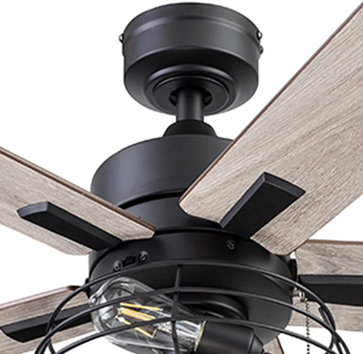 52 in. Matte Black Industrial Ceiling Fans with Light Pull Chain, LED Ceiling Fan and Light, Reversible Fan in Winter Summer-13-ErisView