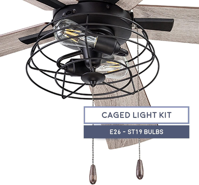 52 in. Matte Black Industrial Ceiling Fans with Light Pull Chain, LED Ceiling Fan and Light, Reversible Fan in Winter Summer-5-ErisView
