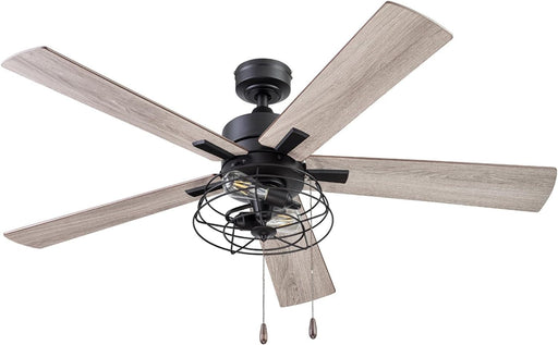 52 in. Matte Black Industrial Ceiling Fans with Light Pull Chain, LED Ceiling Fan and Light, Reversible Fan in Winter Summer-1-ErisView