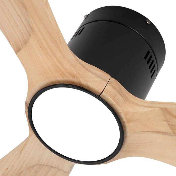 52 in. Matte Black Low Profile Ceiling Fan for Living Room Bedroom Office, Wood Flush Mount Ceiling Fan with Light-3-ErisView
