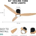 52 in. Matte Black Low Profile Ceiling Fan for Living Room Bedroom Office, Wood Flush Mount Ceiling Fan with Light-4-ErisView