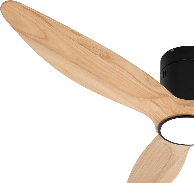 52 in. Matte Black Low Profile Ceiling Fan for Living Room Bedroom Office, Wood Flush Mount Ceiling Fan with Light-7-ErisView