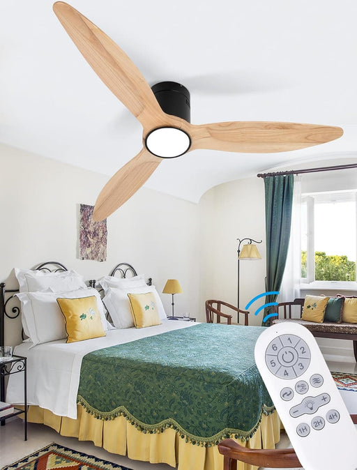 52 in. Matte Black Low Profile Ceiling Fan for Living Room Bedroom Office, Wood Flush Mount Ceiling Fan with Light-1-ErisView