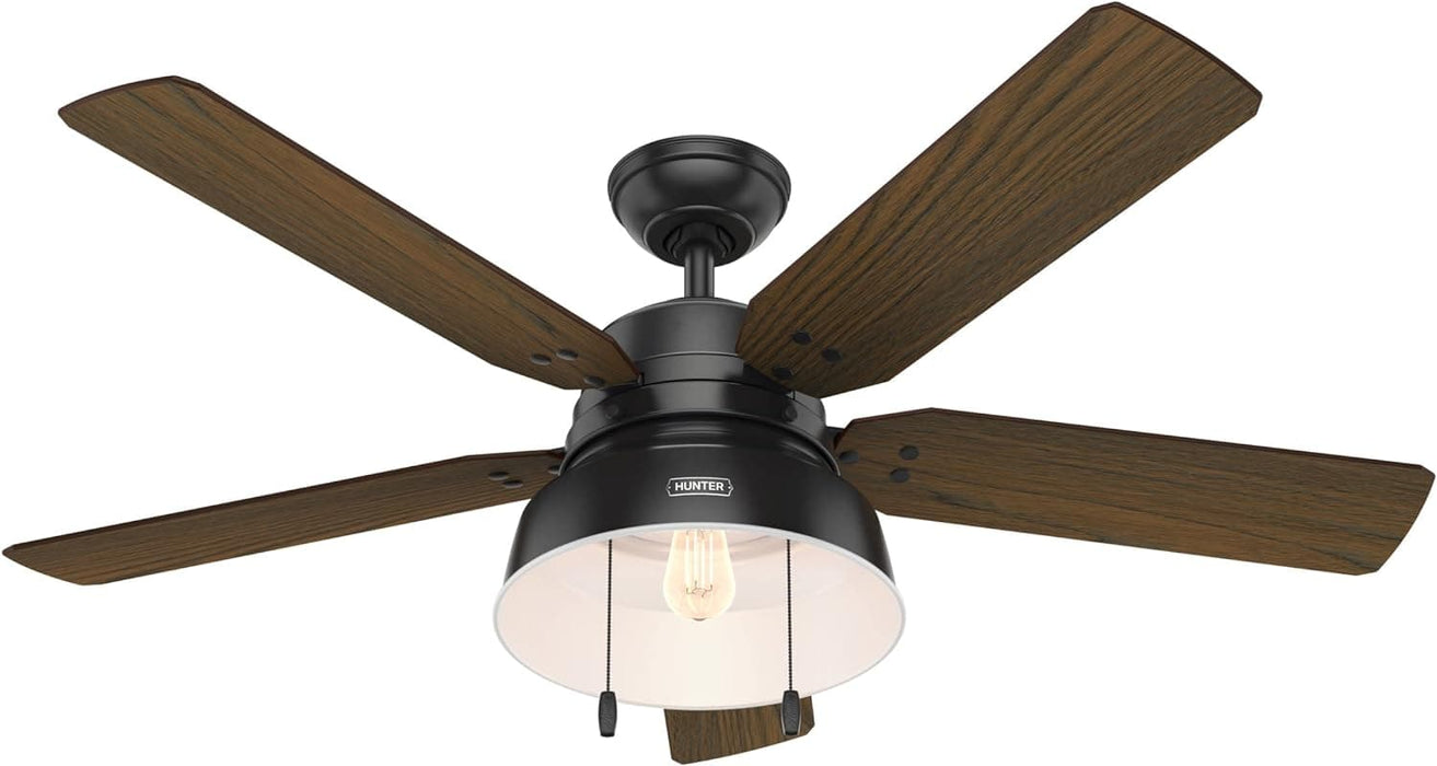 52 in. Matte Black Outdoor Fan, Indoor Ceiling Fans with LED Light Kit and Pull Chain, Hugger Ceiling Fans-17-ErisView