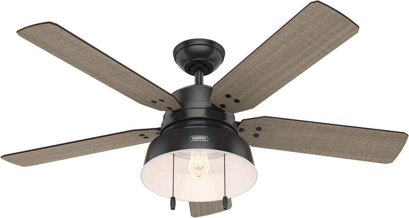 52 in. Matte Black Outdoor Fan, Indoor Ceiling Fans with LED Light Kit and Pull Chain, Hugger Ceiling Fans-2-ErisView