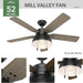 52 in. Matte Black Outdoor Fan, Indoor Ceiling Fans with LED Light Kit and Pull Chain, Hugger Ceiling Fans-3-ErisView