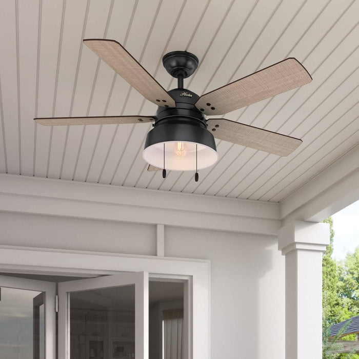 52 in. Matte Black Outdoor Fan, Indoor Ceiling Fans with LED Light Kit and Pull Chain, Hugger Ceiling Fans-6-ErisView
